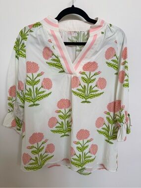 Casual Wild Flower Print V Neck 3/4 Sleeve Blouse